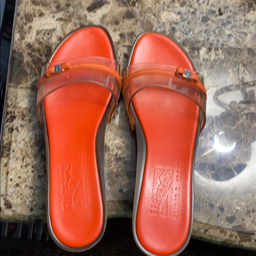 SALVATORE FERRAGAMO Orange leather and wood sandle